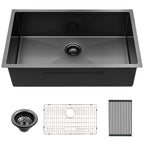 28" Undermount Kitchen Sink with 16 Gauge Steel - Gunmetal Black