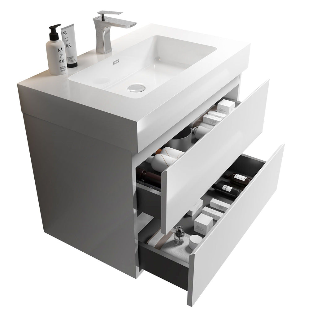 Modern Floating Bathroom Vanity with Large Storage - White or Black