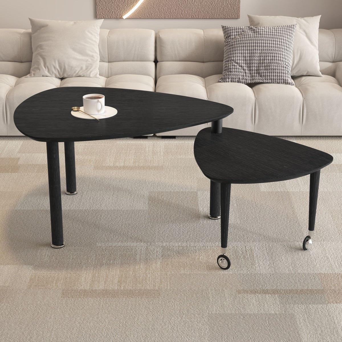 360 Degree Rotatable Coffee Table with Solid Wood Legs - Available in Multiple Colors