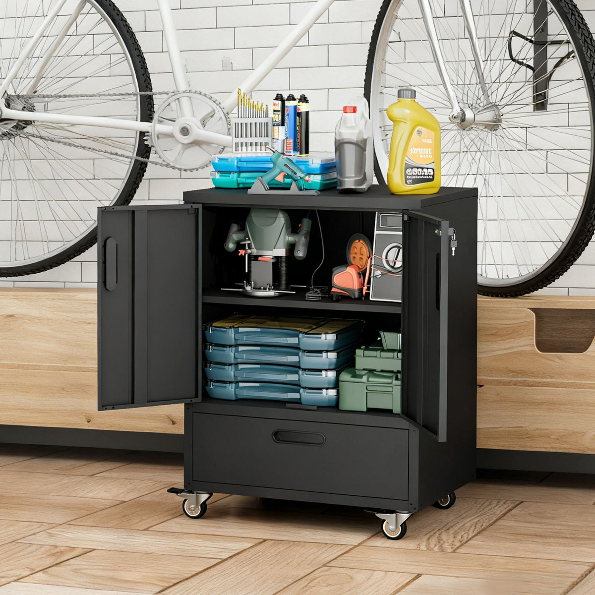 Mobile Tool Cart with Lockable Casters - Heavy-Duty Storage Organizer - Black