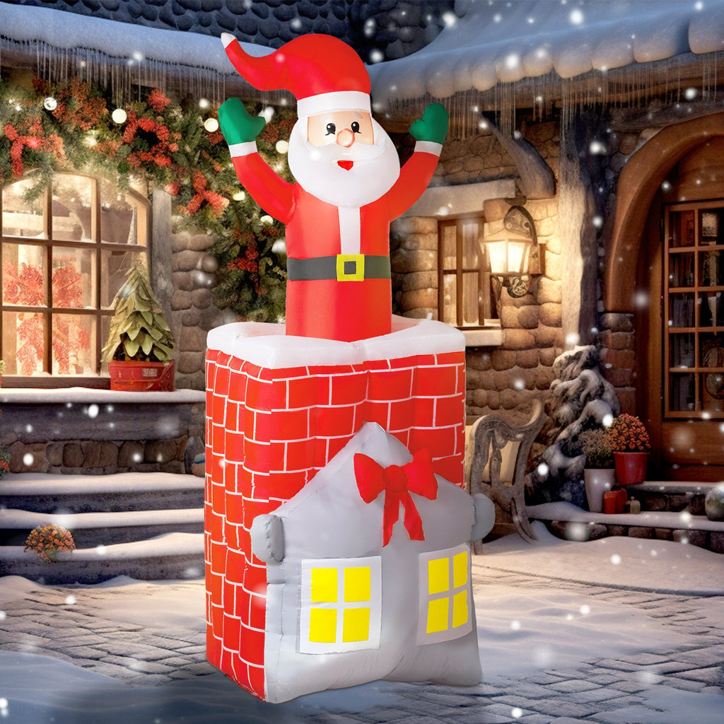 7FT Christmas Inflatable Santa in Chimney with LED Lights - Multi