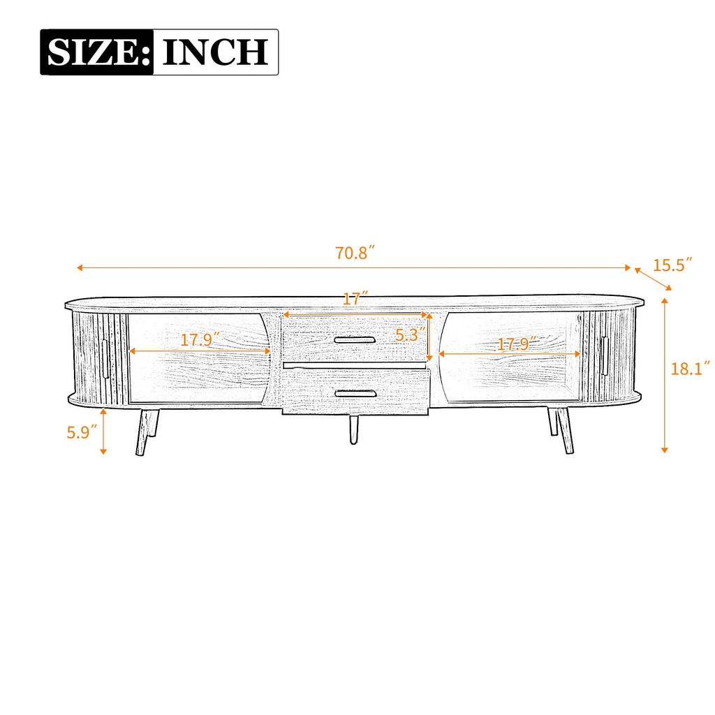 TV Stand Entertainment Center with Storage and Sliding Doors - Dark Brown