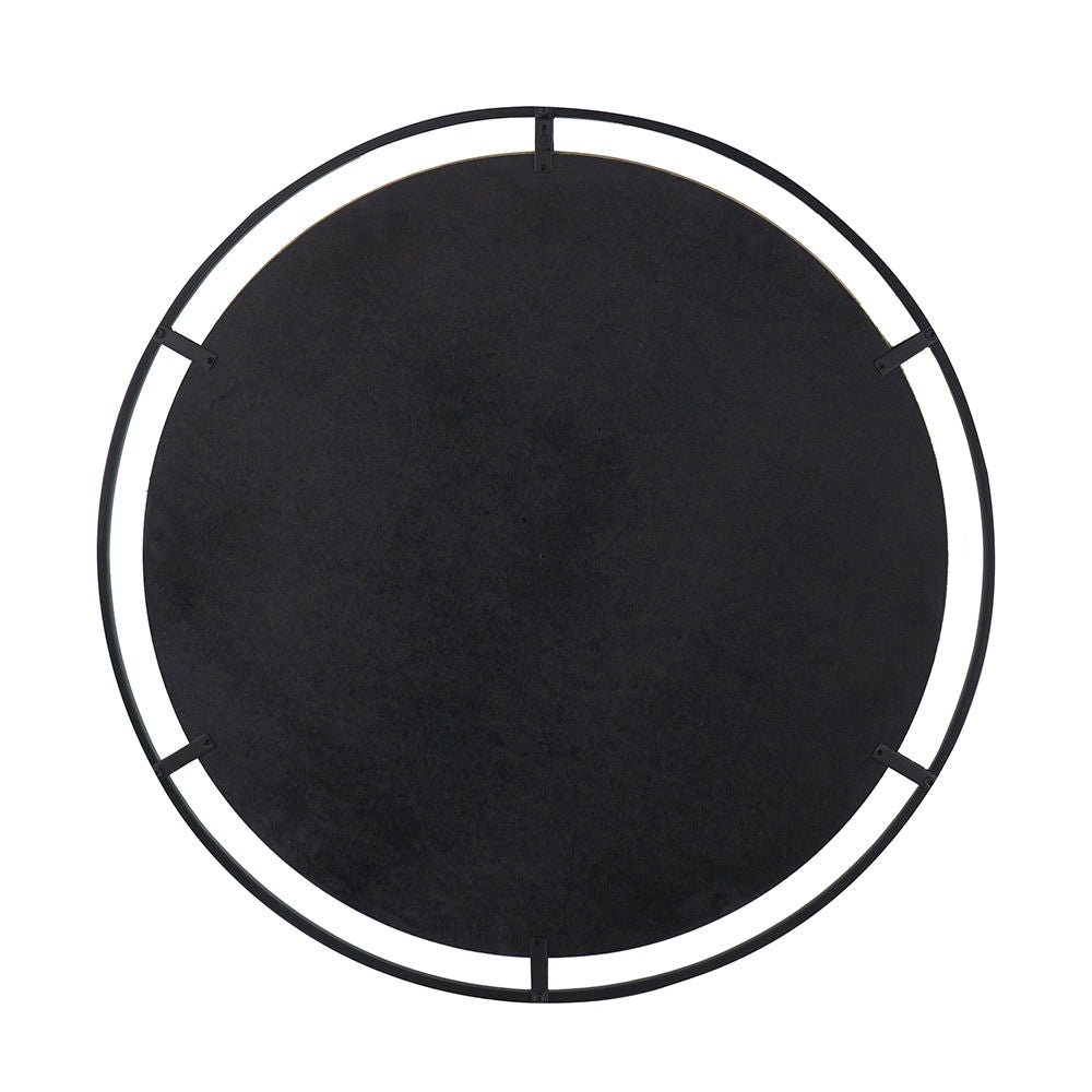 Round Industrial Wall Mirror with Metal Frame - Black