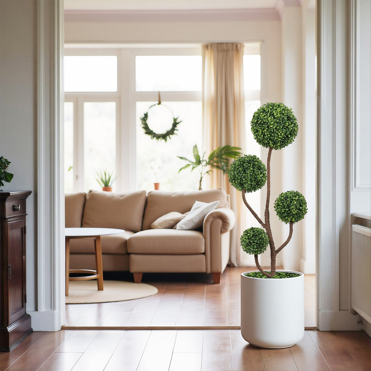 4ft Tall Artificial Boxwood Topiary Tree with Sturdy Planter - Green