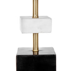 White Marble Table Lamp with Brass Frame and Fabric Shade - 15" W x 30" H