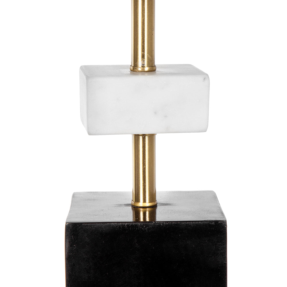 White Marble Table Lamp with Brass Frame and Fabric Shade - 15" W x 30" H