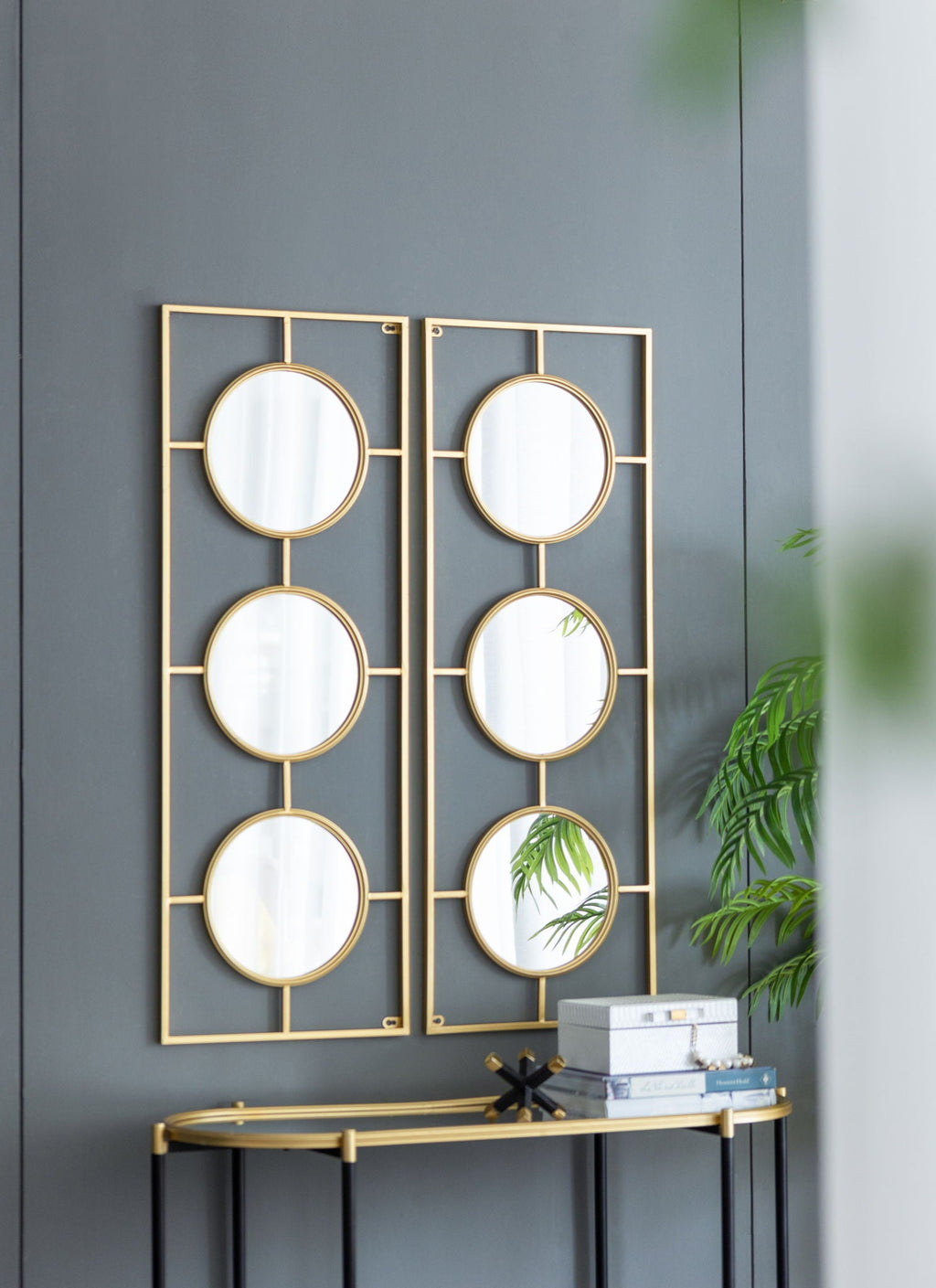 Rectangular 3-Piece Wall Mirror with Iron Frame - Gold or White