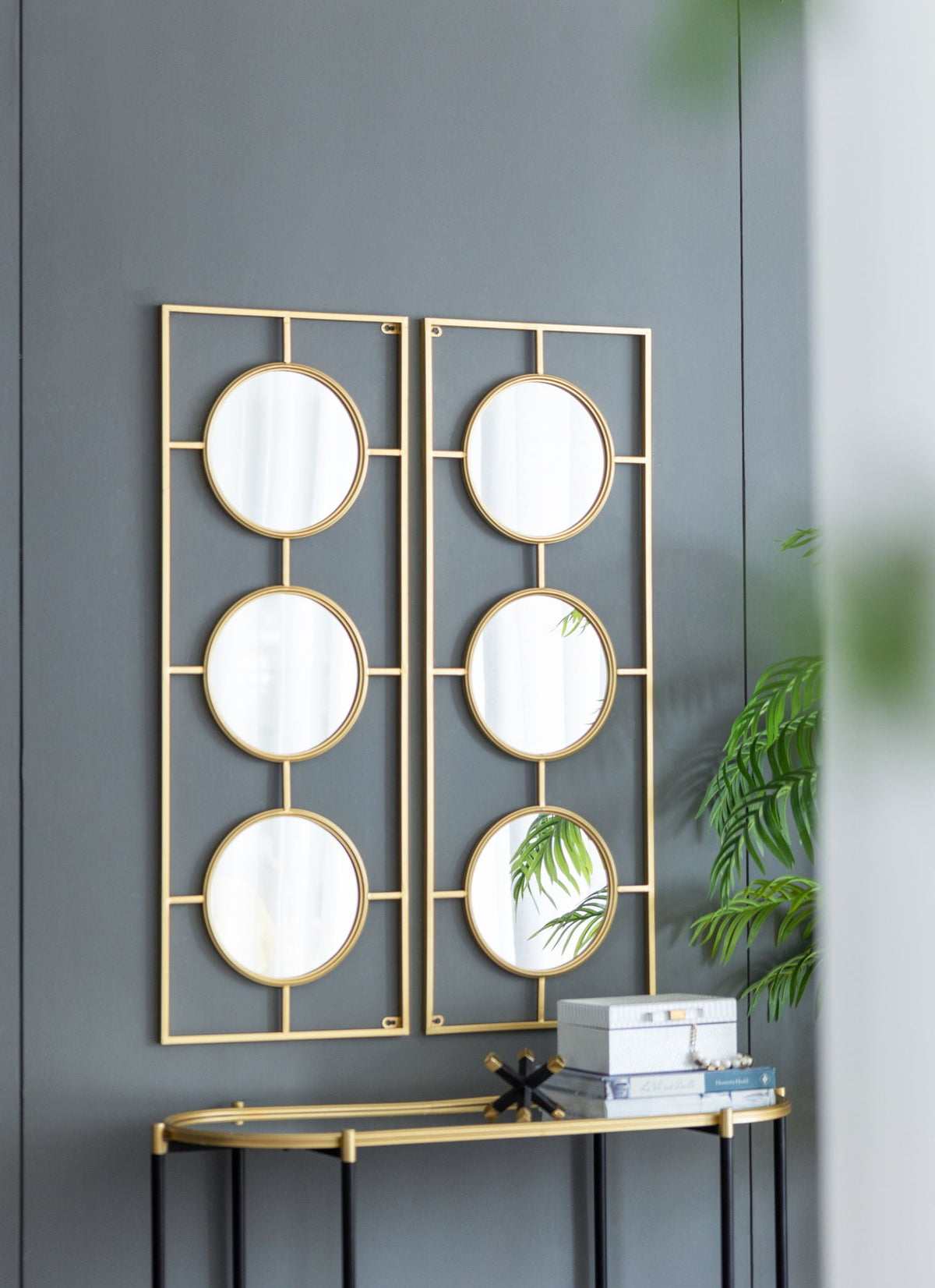 Rectangular 3-Piece Wall Mirror with Iron Frame - Gold or White