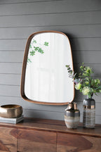 Irregular Wood Frame Wall Mirror with Curved Edges - Brown