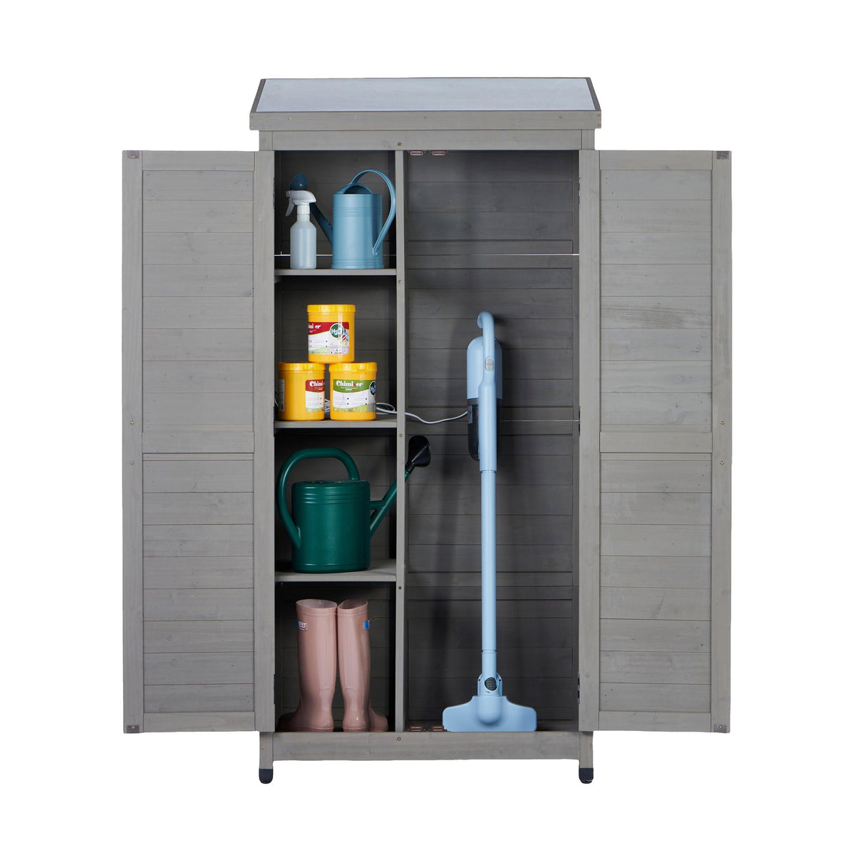 Outdoor Storage Shed with Vertical Tool Cabinet - Solid Wood, Dark Gray or Light Brown