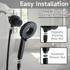 High Pressure Shower Head with 6 Spray Modes - Matte Black