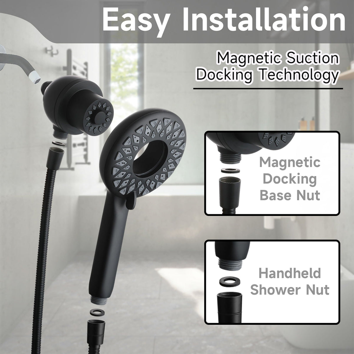 High Pressure Shower Head with 6 Spray Modes - Matte Black