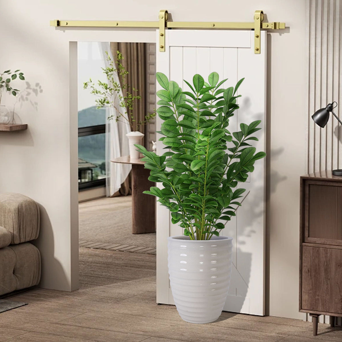 White Flowerpot Planter with Durable Construction - White