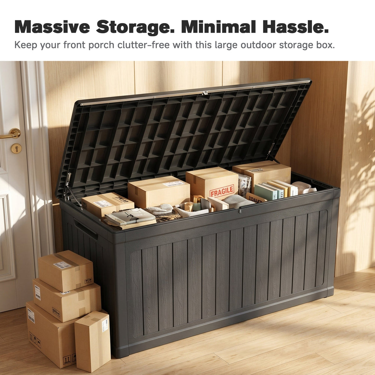 260 Gallon Large Outdoor Storage Deck Box with Lockable Lid - Black