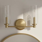 Regal Double Light Vanity With Clear Ribbed Satin - Antique Brass / Clear