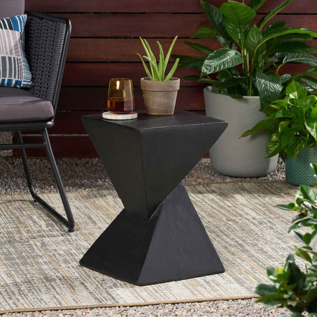 TESS Modern Side Table with Hourglass Design - Black or Natural