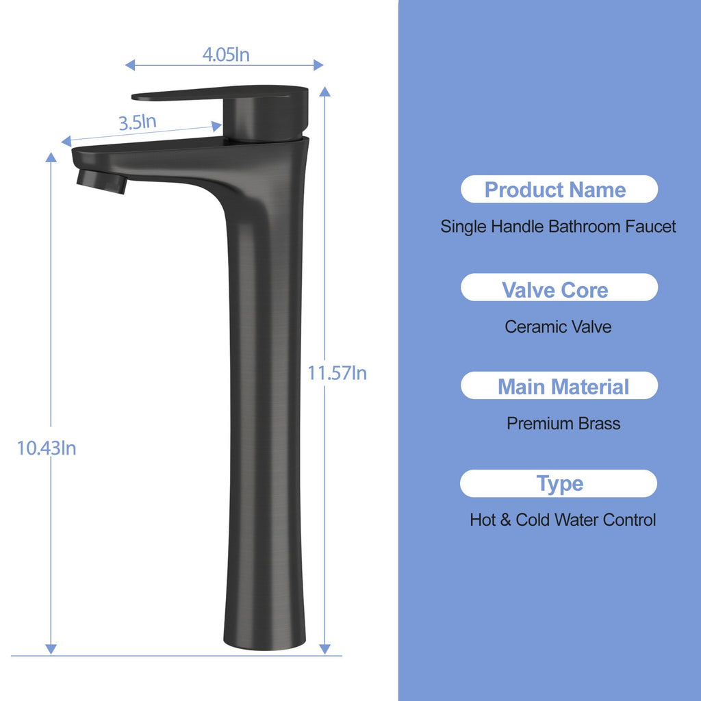 Single Handle Vessel Sink Faucet with Tall Spout - Gray or Black