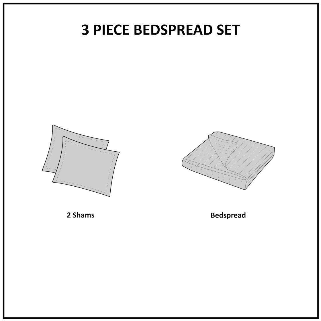 Reversible Bedspread Set with Medallion Quilting - Cream Full/Queen