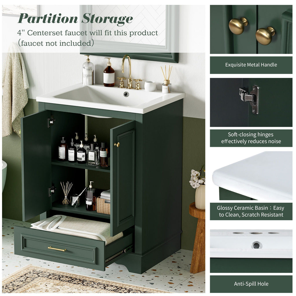 Modern Bathroom Vanity with Ceramic Sink Combo and Storage Cabinet - Multiple Colors