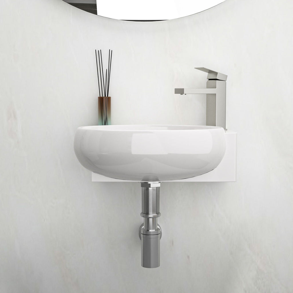Modern Rectangle Wall Mount Bathroom Sink with Single Faucet Hole - White