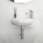 Modern Rectangle Wall Mount Bathroom Sink with Single Faucet Hole - White