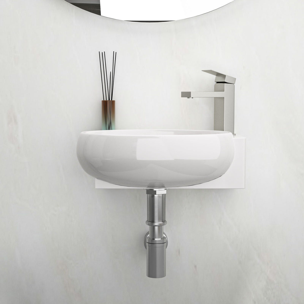 Modern Rectangle Wall Mount Bathroom Sink with Single Faucet Hole - White
