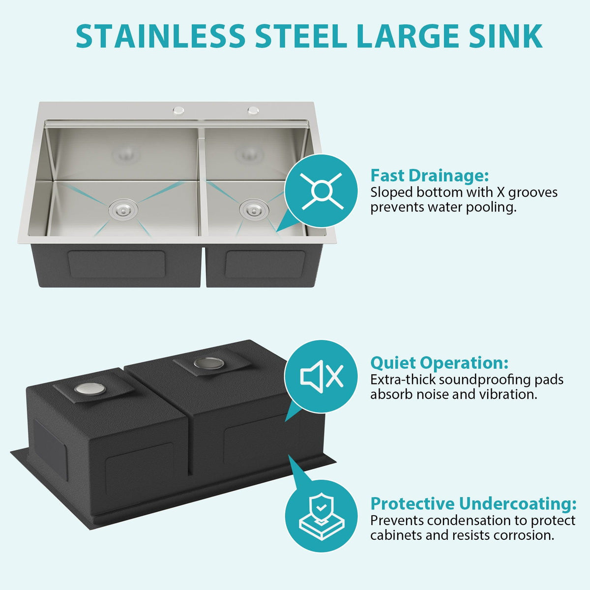 Gray Double Bowl Kitchen Sink with Durable Stainless Steel - Dual Mount