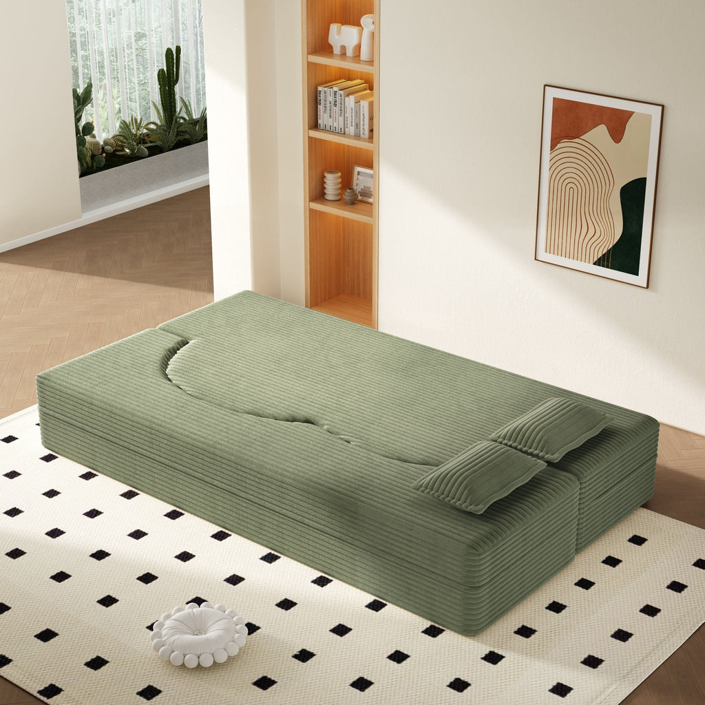 Modern Floor Sofa With 2 Pillows, Convertible Twin Size Folding Mattress - Multi-Color