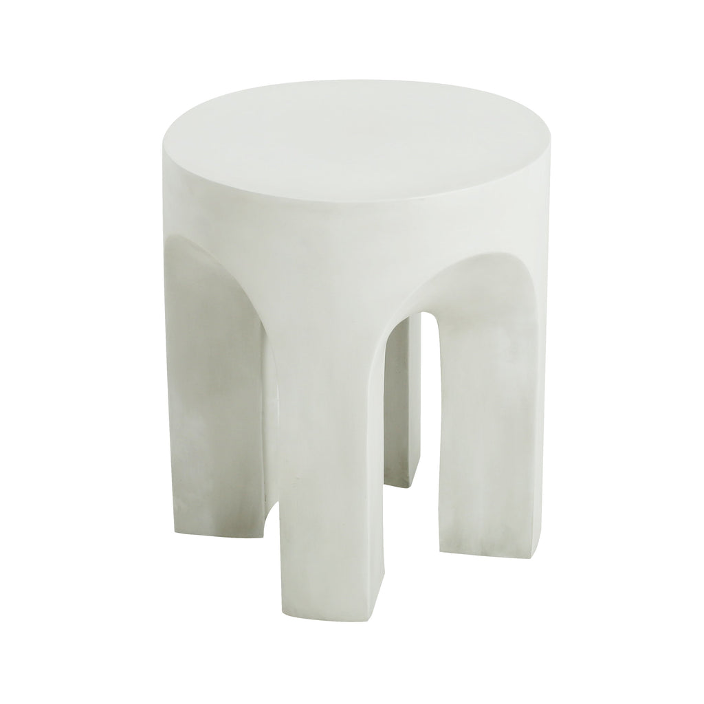 Outdoor Round Top Side Table with Lightweight Concrete Construction - Antique White