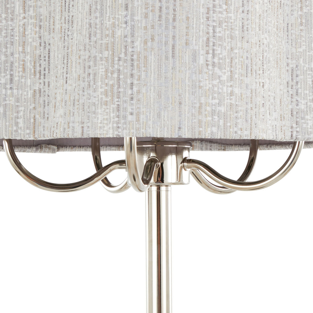 Lily Contemporary Table Lamp with Gray Linen Shade - Polished Nickel