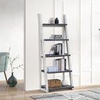 5-Tier Ladder Shelf with Rubber Wood Frame - Grey & White
