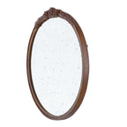 Round Hand Carved Rose Antique Wall Mirror with Intricate Detailing - Light Brown or Black