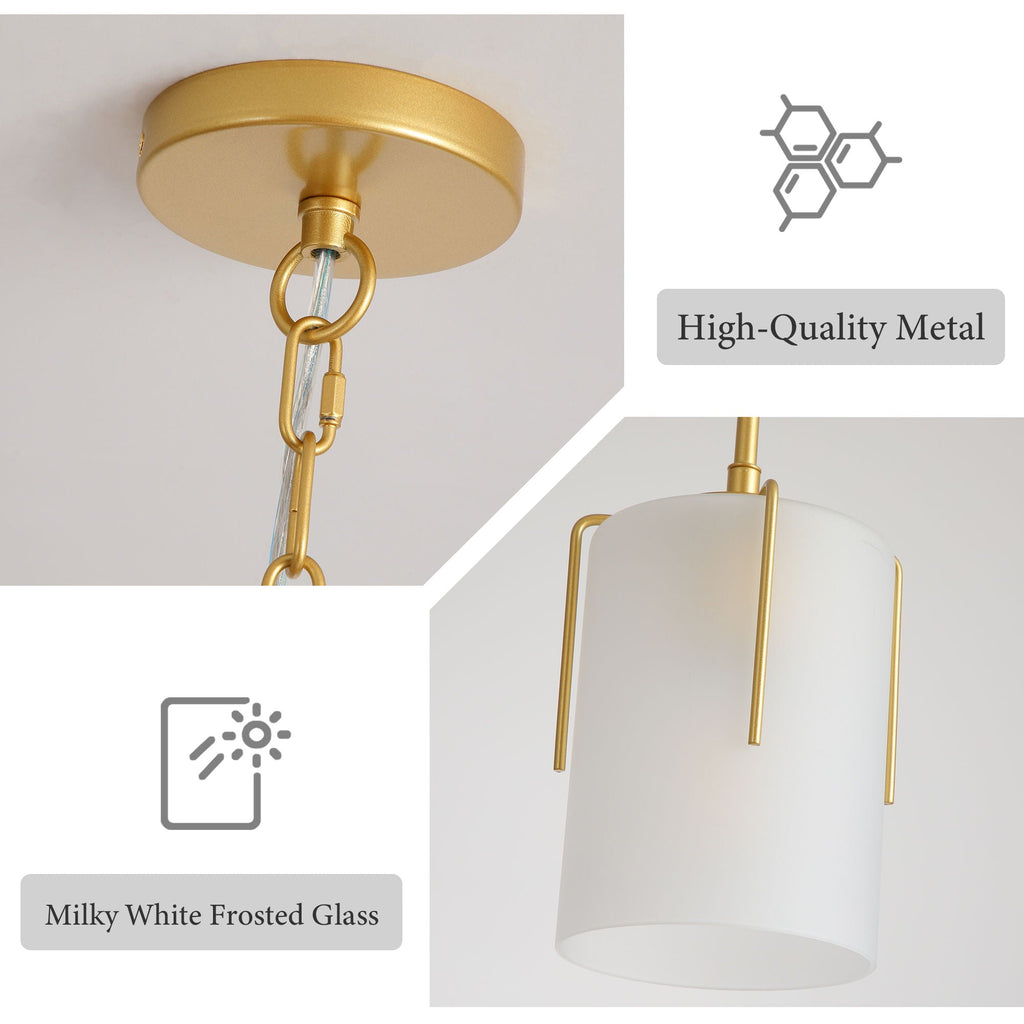 Adjustable Cylindrical Pendant Light with Frosted Glass Shade - Black or Gold
