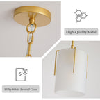 Adjustable Cylindrical Pendant Light with Frosted Glass Shade - Black or Gold