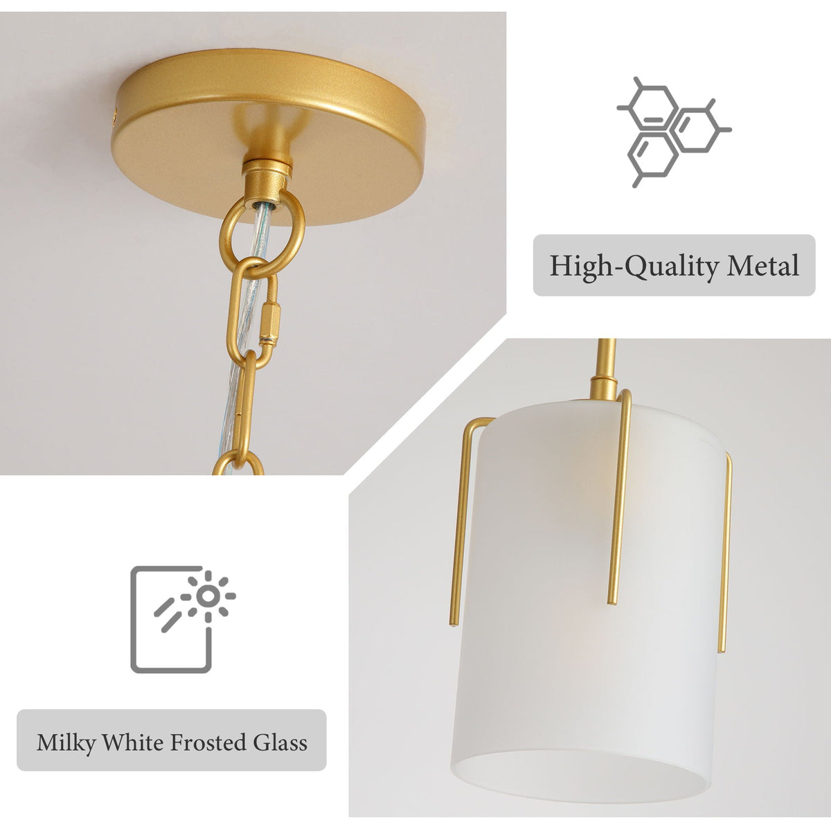 Adjustable Cylindrical Pendant Light with Frosted Glass Shade - Black or Gold