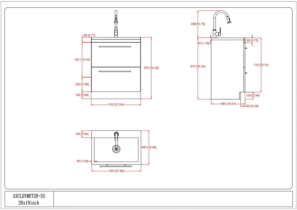 White Laundry Cabinet with Stainless Steel Sink and Faucet