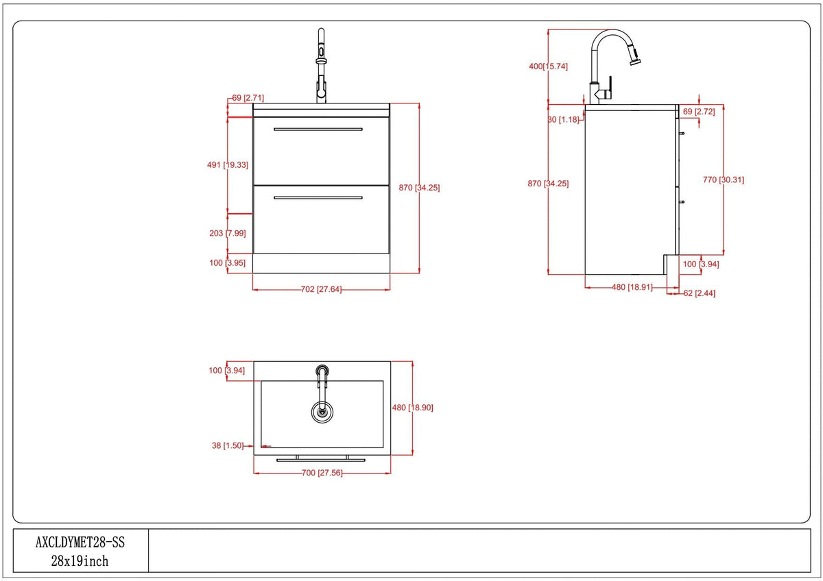 White Laundry Cabinet with Stainless Steel Sink and Faucet