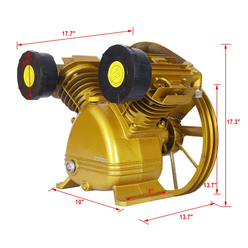 V Type Dual Cylinder Air Compressor Pump Head with 5.5HP, 21CFM - Golden