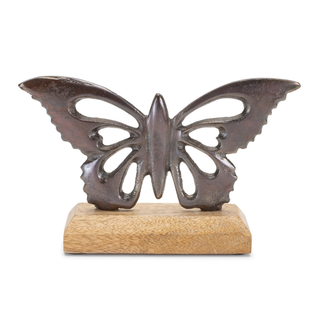 Metal butterfly on wood base (set of 2)