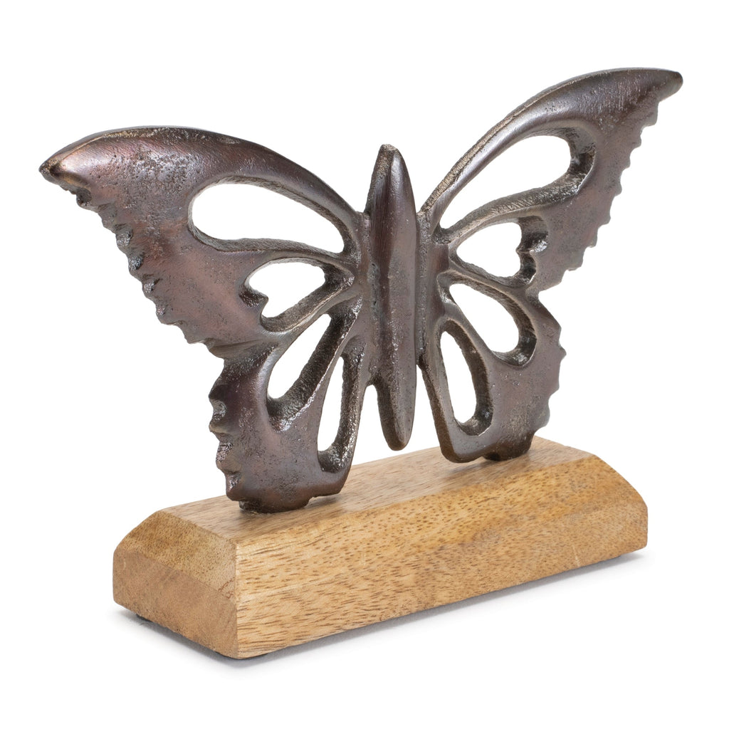 Metal butterfly on wood base (set of 2)