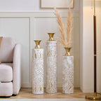 White / Gold Metal Floor Vases Set of 3 with Durable Modern Design