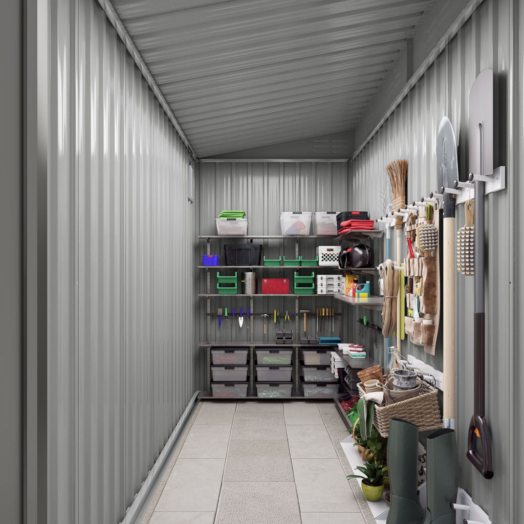 Lean-To Storage Shed with Windows and Sloping Roof - Gray