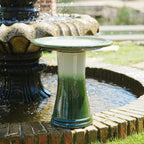 17" Ceramic Bird Bath with Swirl Pattern Pedestal - Grass Green