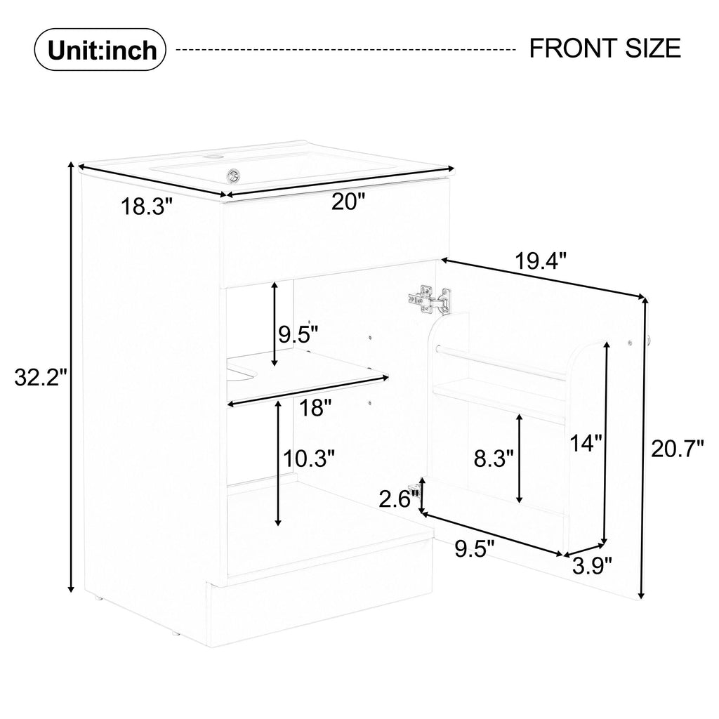 Bathroom Vanity with Sink and Adjustable Shelf - Multiple Colors