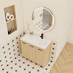 Wall Mounted Floating Bathroom Vanity with Modular 3-Door Cabinet - Light Brown