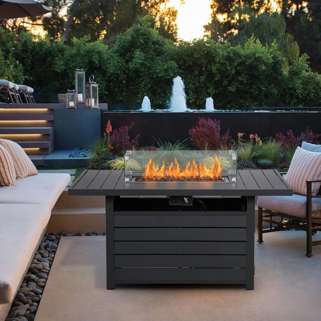 Rectangular Propane Fire Pit Table with Stainless Burner - Black, Dark Gray, White