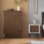 Mid-Century Modern Night Stand with 2 Drawers - Dark Brown or White