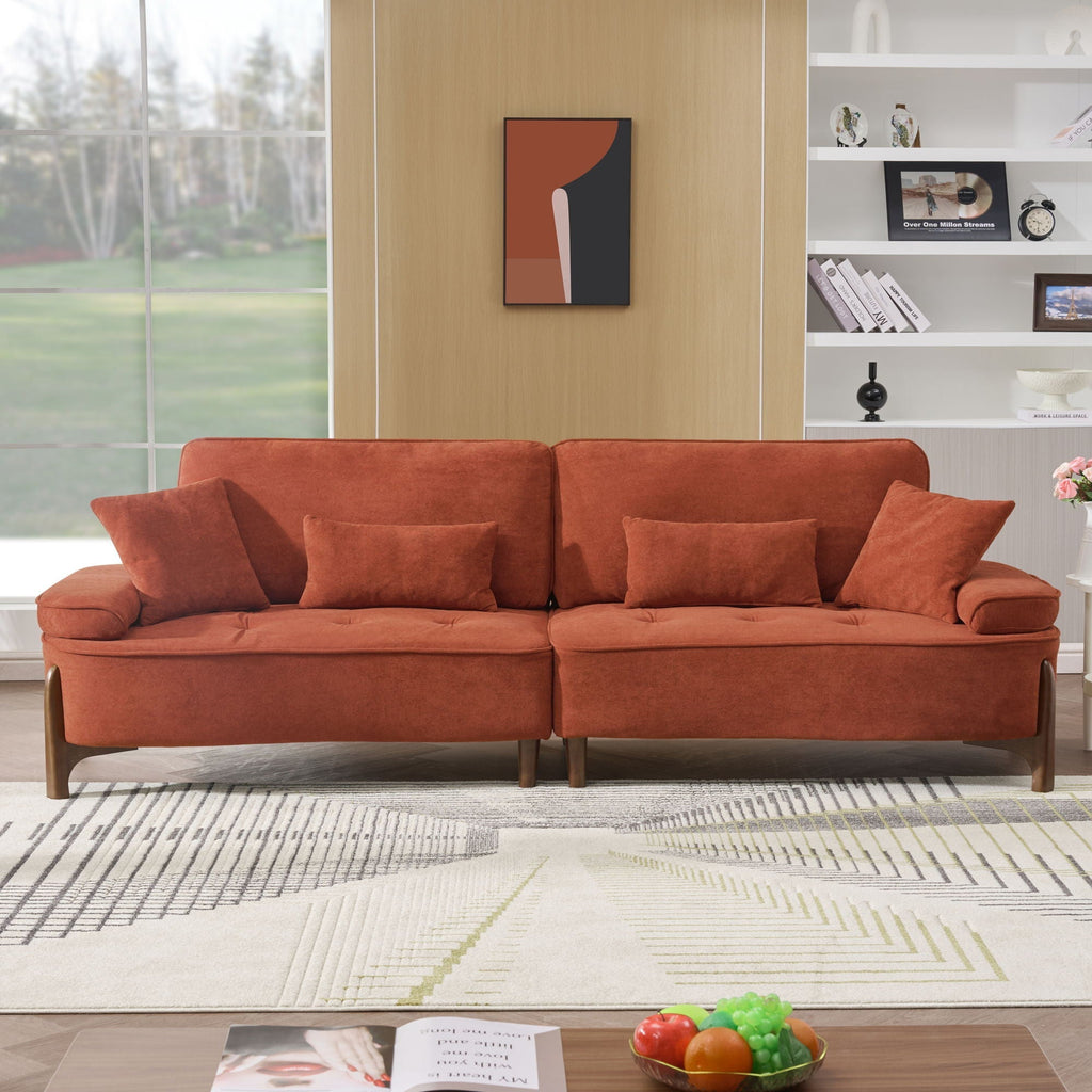 Deep Seated Fabric Stationary Sofa with Plush Pillows - Beige, Green, or Red
