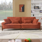 Deep Seated Fabric Stationary Sofa with Plush Pillows - Beige, Green, or Red
