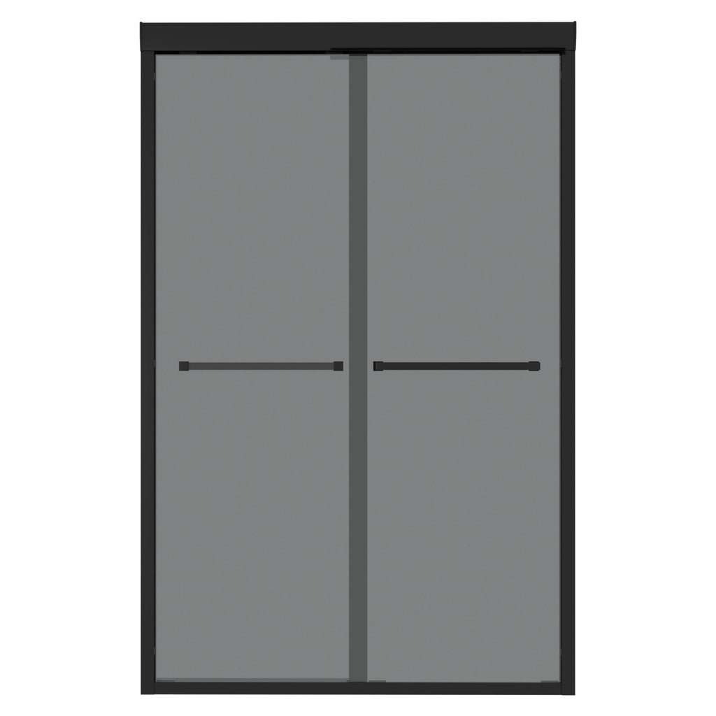 Double Sliding Glass Shower Door with Tempered Glass - Matte Black